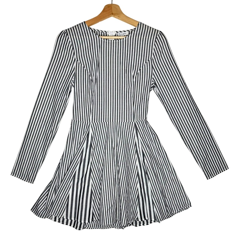 Love Fire Belted Skater Dress MYFDW7141 Size S Stripe Mini Long Sleeve NEW